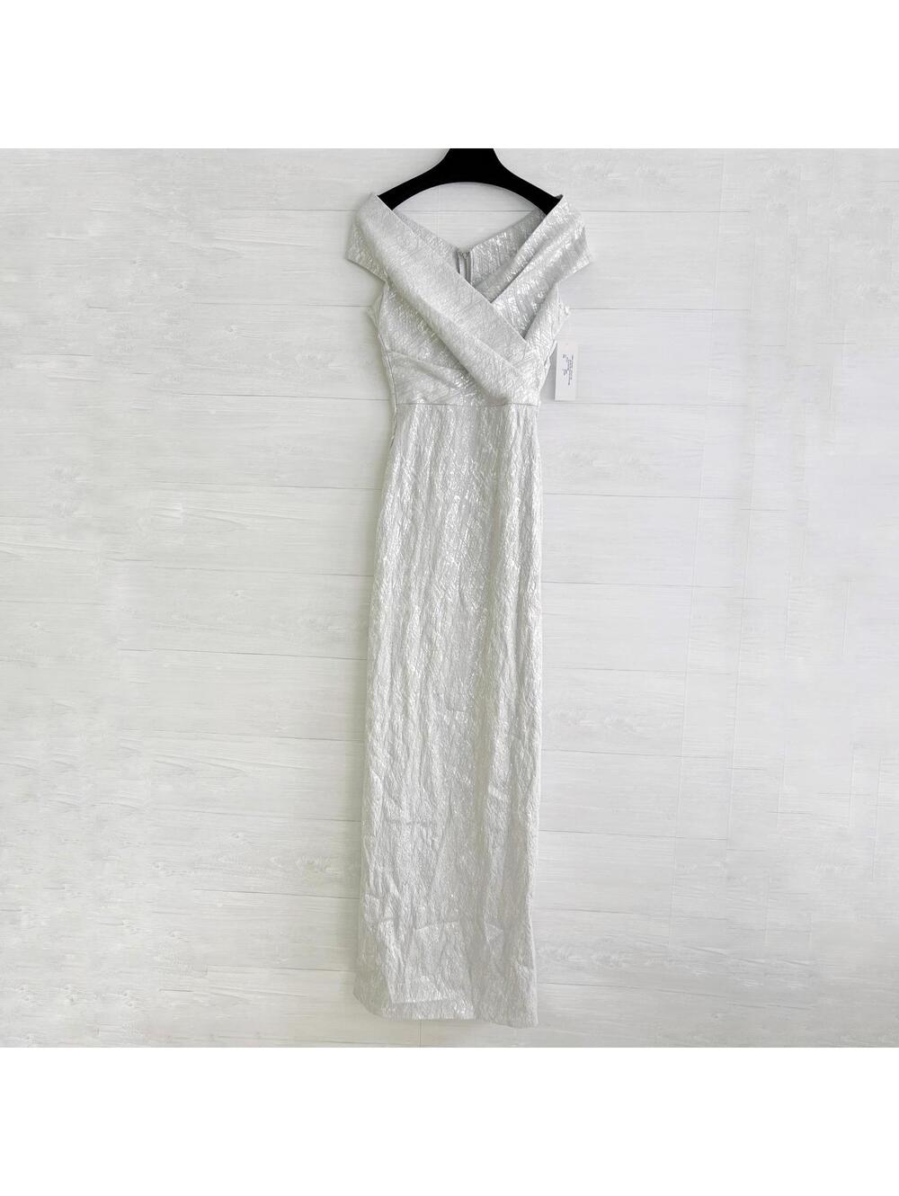 *NWT Flaw Rickie Freeman Teri Jon Silver Ruched Evening Gown Dress Size 6